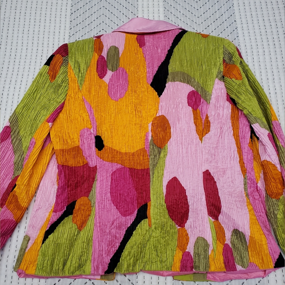 Y2K 90s Boutique Art Silk Blazer Dopamine Colorful Statement Festival Jacket - Picture 4 of 7